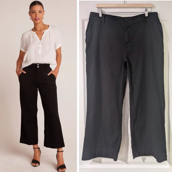 NEW Bella Dahl | Saige Linen/Cotton Wide Leg Crop In Black - Picture 1 of 12